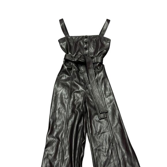 Alice + Olivia Linette Vegan Leather Jumpsuit Black Wide Leg Size XS - Picture 9 of 12